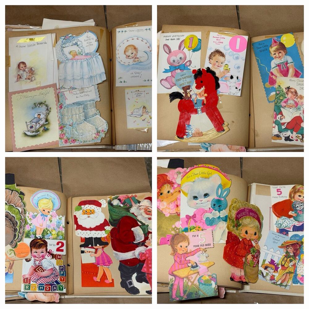 Scrapbook Greeting Cards 1940s-60s 130+ Baby Girl Christmas Birthday Vintage